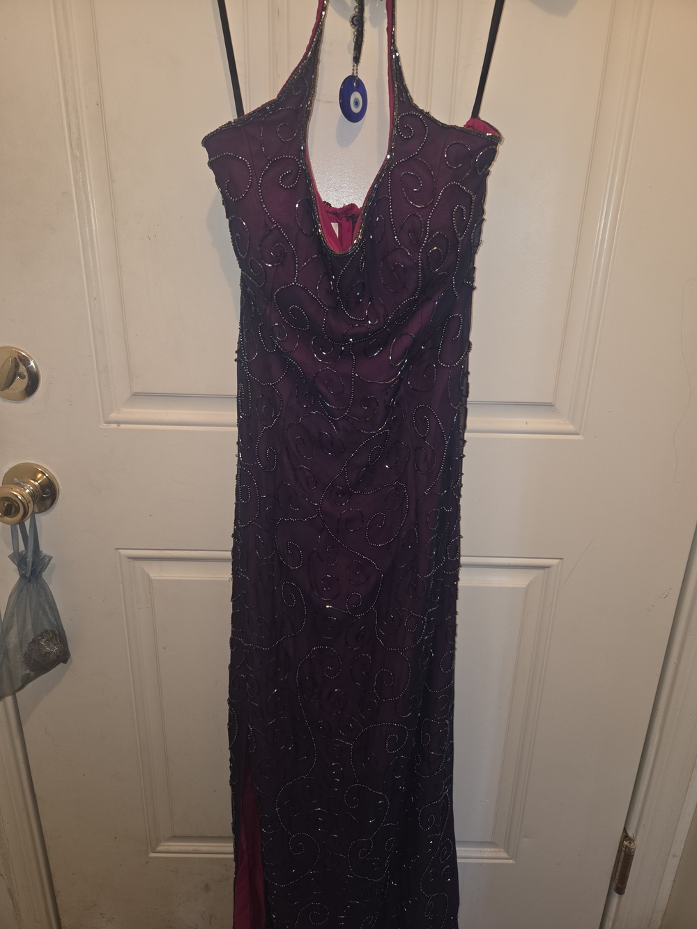 Vintage Andretta Donatello Elegant Beaded Plum Evening Dress - Women - 100% Silk